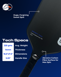 Impact Pick 14mm | Toray T700 Raw Carbon Fibre Surface | Intermediate Pickleball Paddle | High Power Output